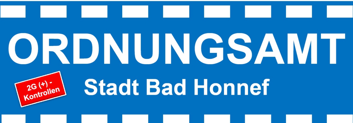 Logo Ordnungsamt der Stadt Bad Honnef mit rotem Hinweis 2G(+)-Kontrollen